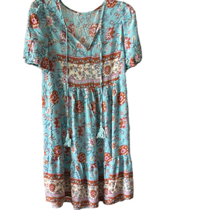 Floral Boho floral Dress in Blue size L pull on.